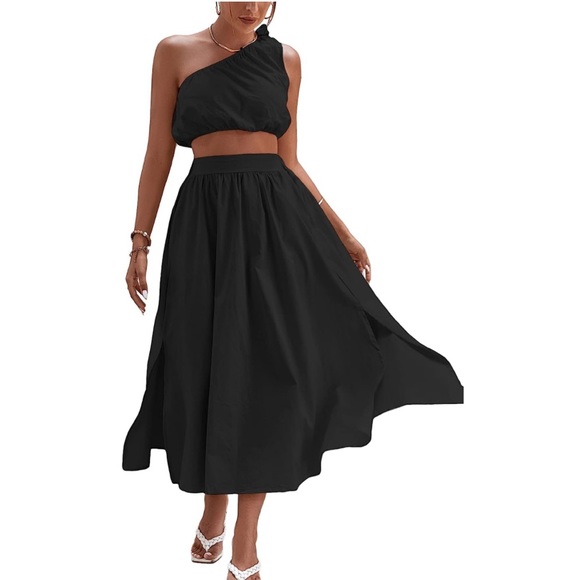 Amazon One Shoulder Crop Top and Midi Skirt Two-Piece Set - Picture 4 of 4
